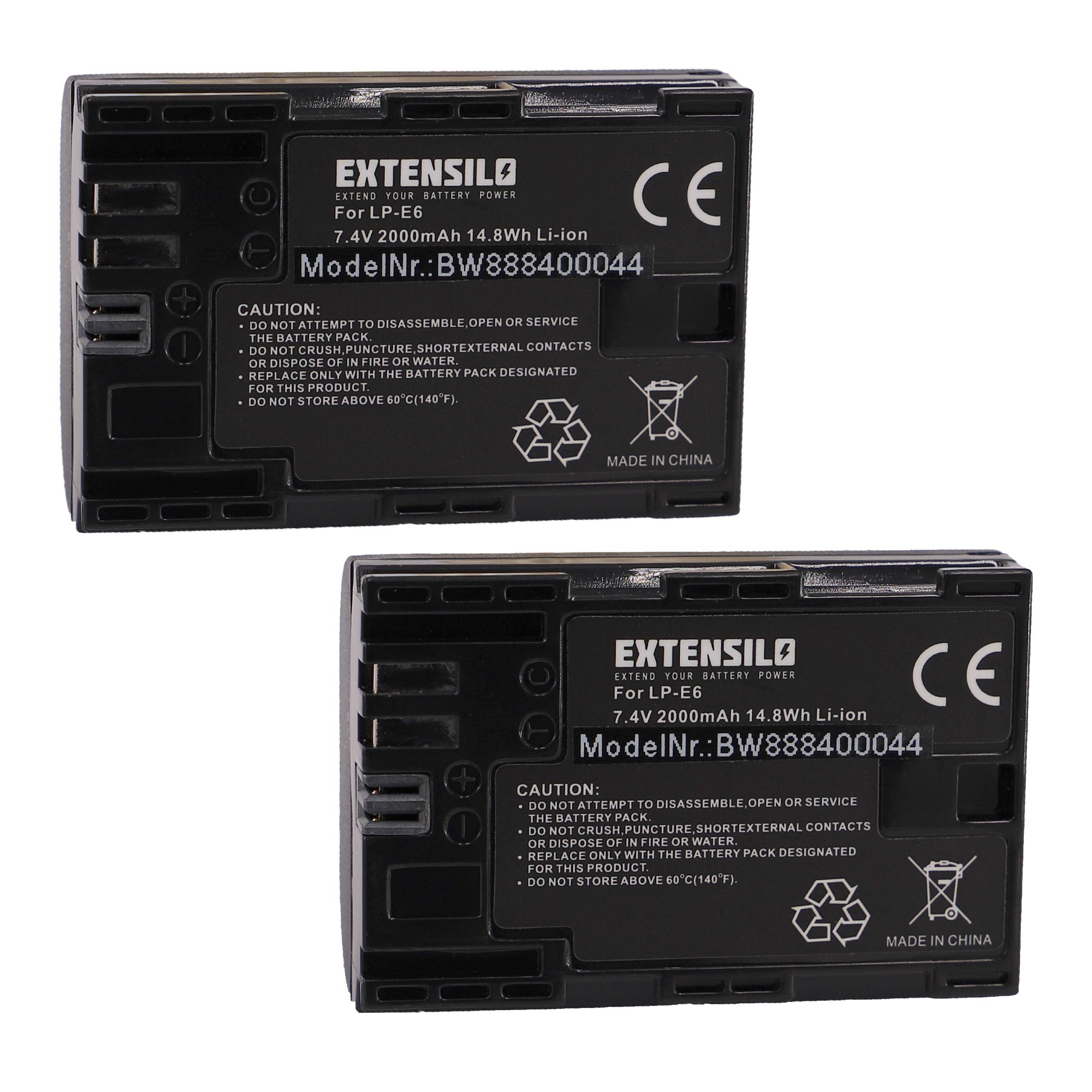 EXTENSILO 2x Akku kompatibel mit Canon EOS R5 Mark II, 80D, R5, R6, 7D Mark II, R6 Mark II, 70D, 90D, R, R5 C, 7D Kamera (2000 mAh, 7,4 V, Li-Ion)