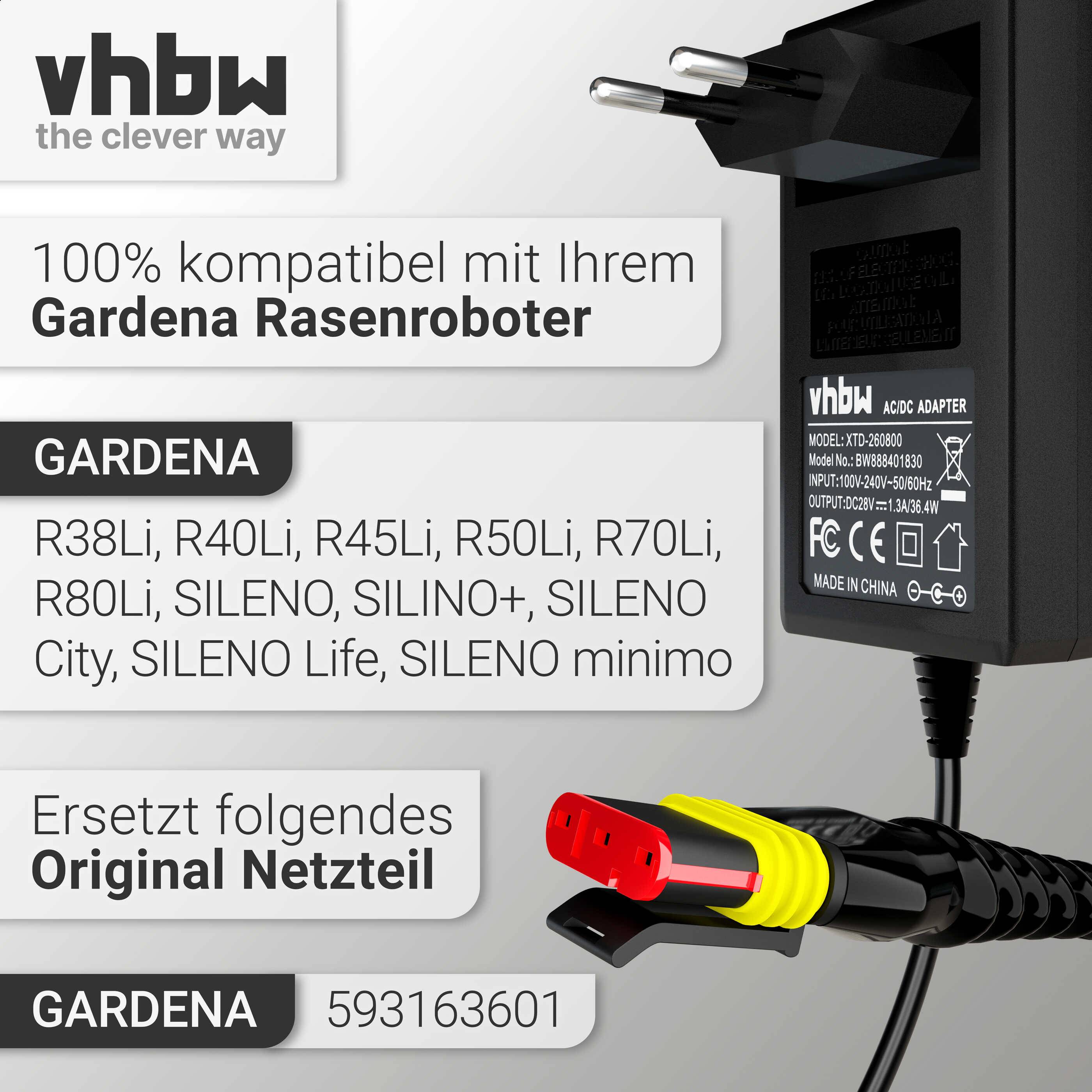 vhbw Netzteil kompatibel mit Gardena SILENO+ R130Li, R160Li, R130LiC, R160LiC Mähroboter - 10,1 cm