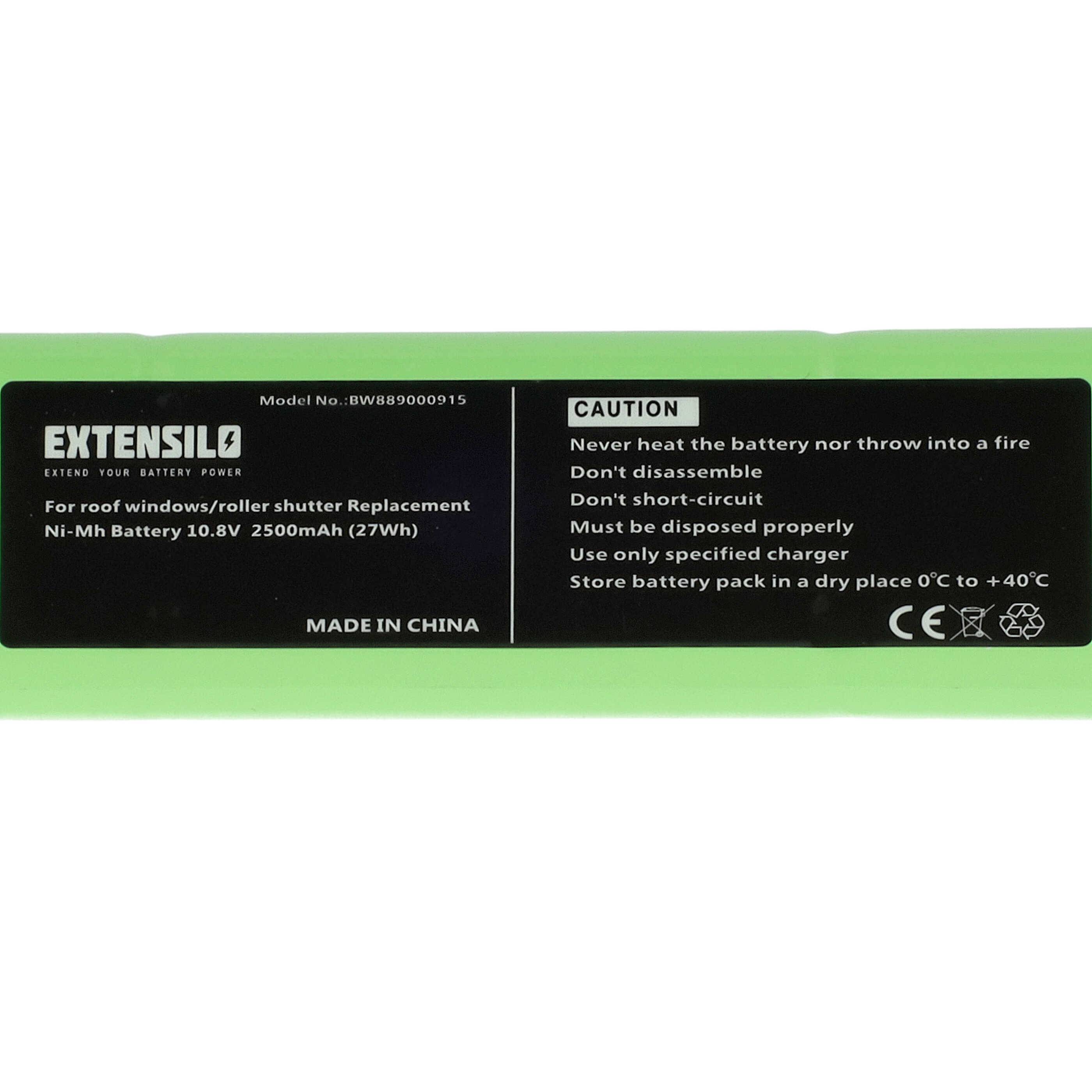 EXTENSILO Akku kompatibel mit Velux Dachfensterrollladen und Rollladen, Solarfenster (2500 mAh, 10,8 V, NiMH)