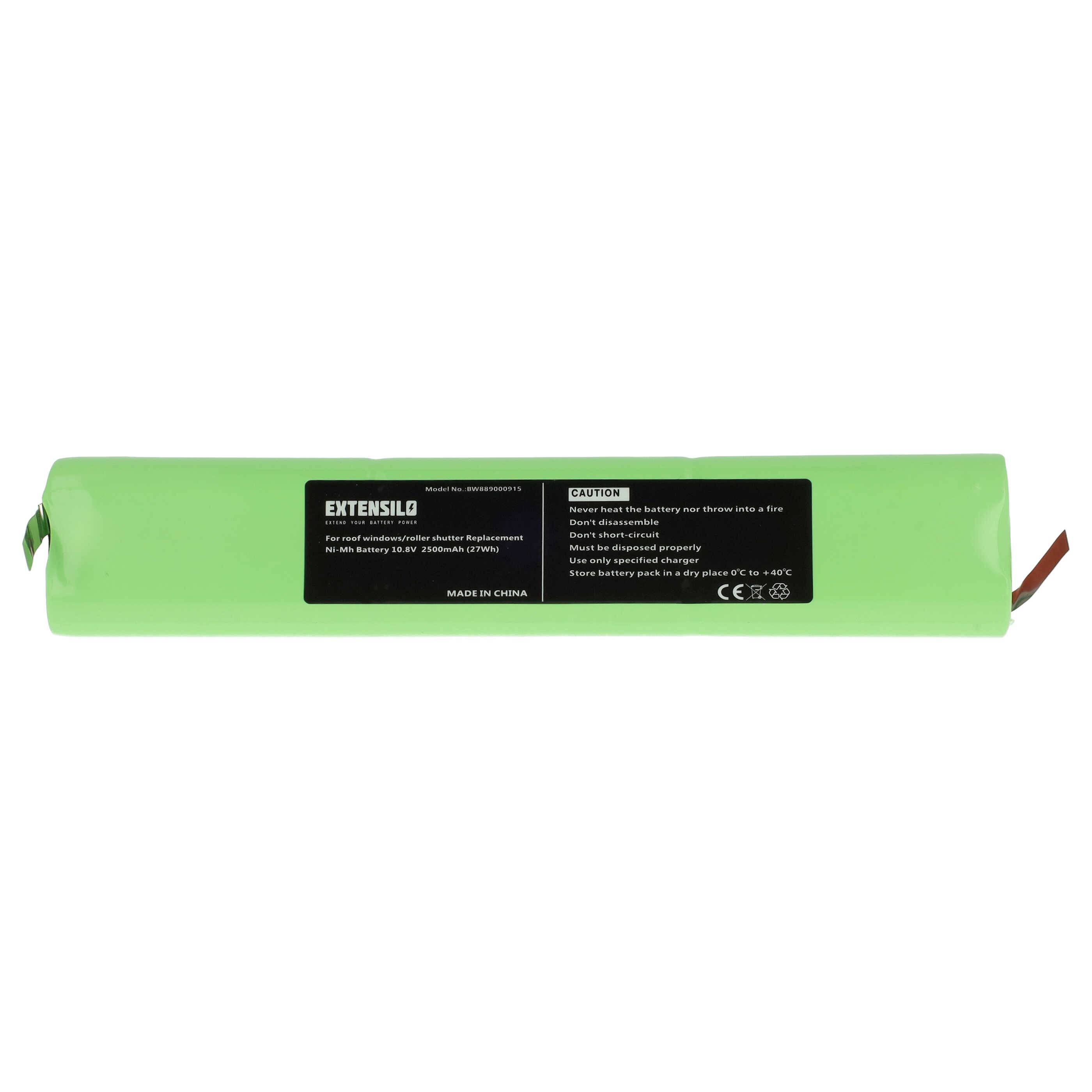EXTENSILO Akku Ersatz für Velux 946987, 946930, 946933 für Dachfensterrollladen (2500 mAh, 10,8 V, NiMH)