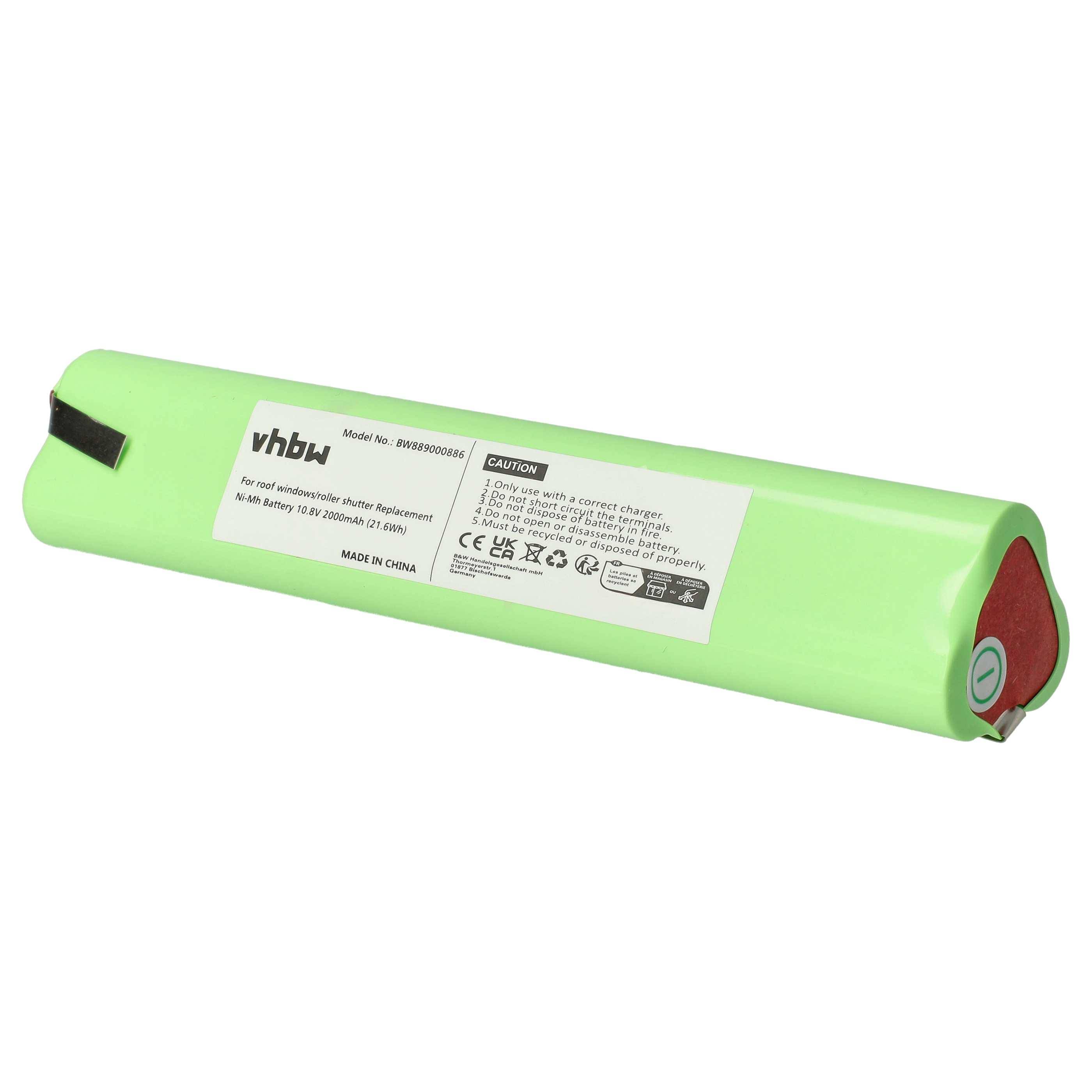 vhbw Akku Ersatz für Velux 946987, 946930, 946933 für Dachfensterrollladen (2000 mAh, 10,8 V, NiMH)