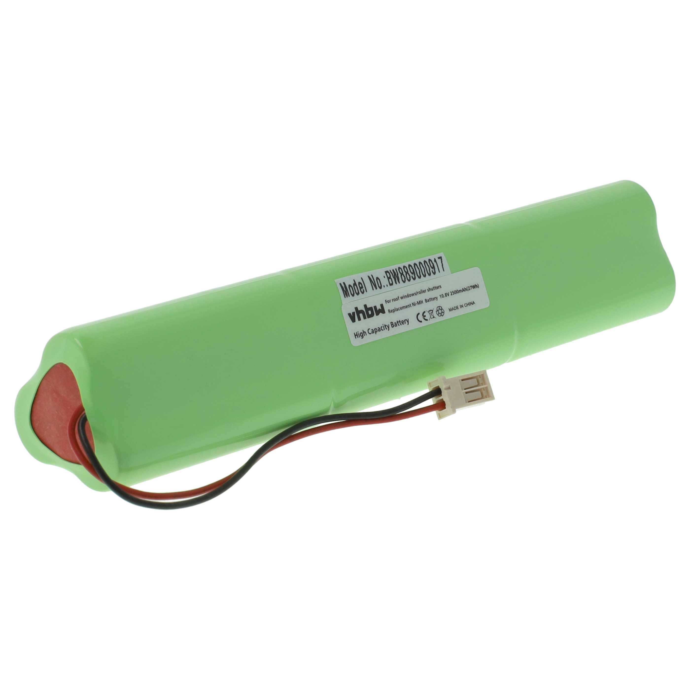 vhbw Akku Ersatz für Velux 946987, 946930, 946933 für Dachfensterrollladen (2500 mAh, 10,8 V, NiMH, mit Kabel)