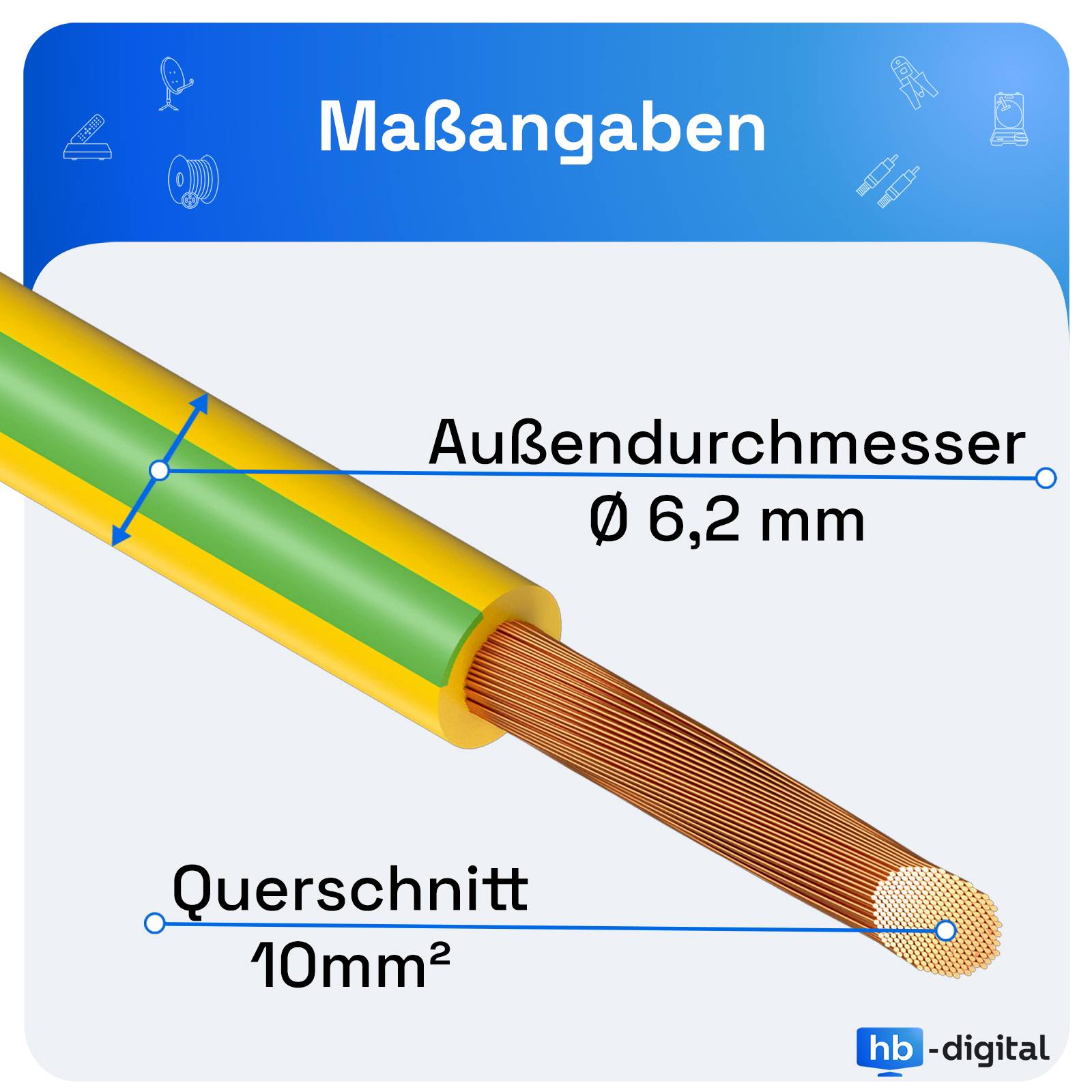 hb-digital PVC Aderleitung 500m H07V-K Erdungskabel 10mm2 flexibel