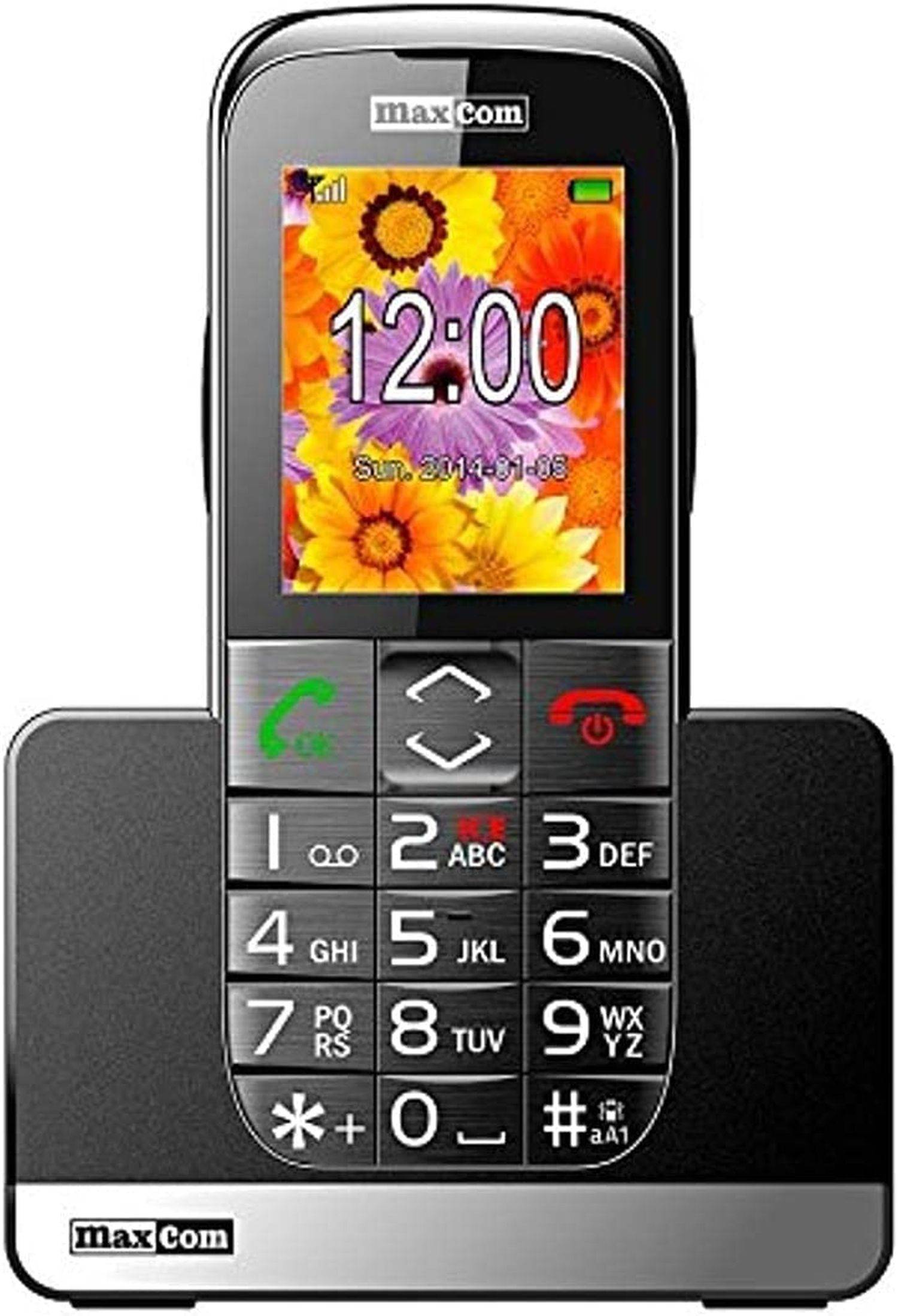 Maxcom MM 720BB Großtasten Multi-Media Handy micro-SIM (5,6 cm (2,2 Zoll) Farbdisplay, Bluetooth) mit Ladeschale schwarz