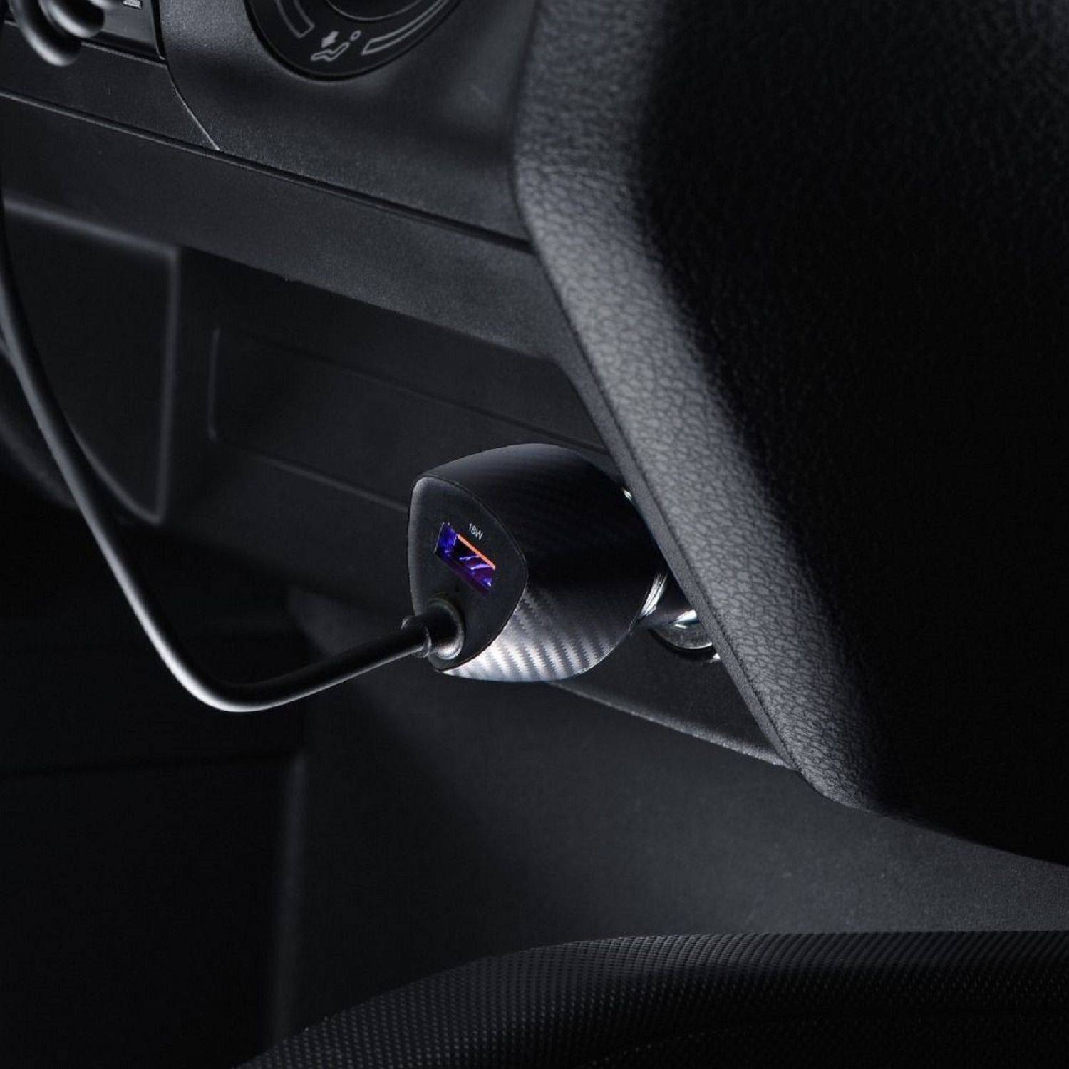 FORCELL Carbon USB KFZ-Ladegerät QC 3.0 18W + Kabel Typ C 3.0 PD20W CC50-1AC Schwarz (Total 38W)