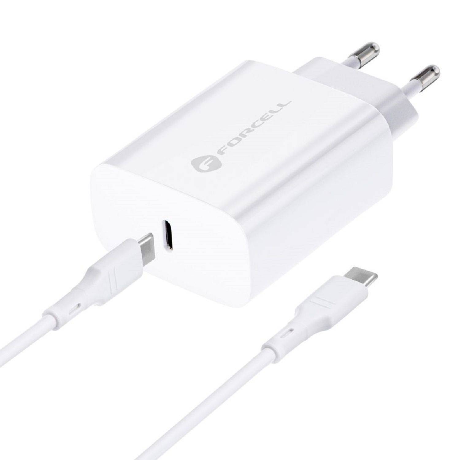 Forcell NETZ-Ladegerät mit USB Typ C Kabel - 3A 20W Anschluss mit PD und Quick Charge 4.0 Ladefunktion Weiß