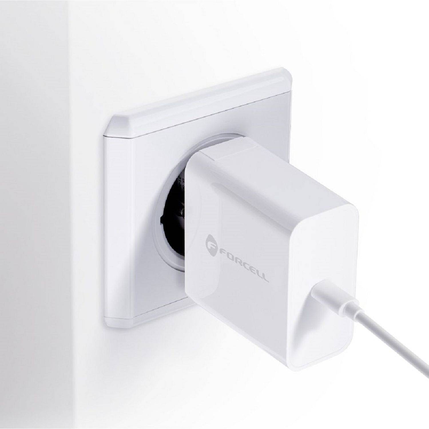 Forcell NETZ-Ladegerät mit USB Typ C - 3A 45W Anschluss mit PD und Quick Charge 4.0 Ladefunktion Weiß