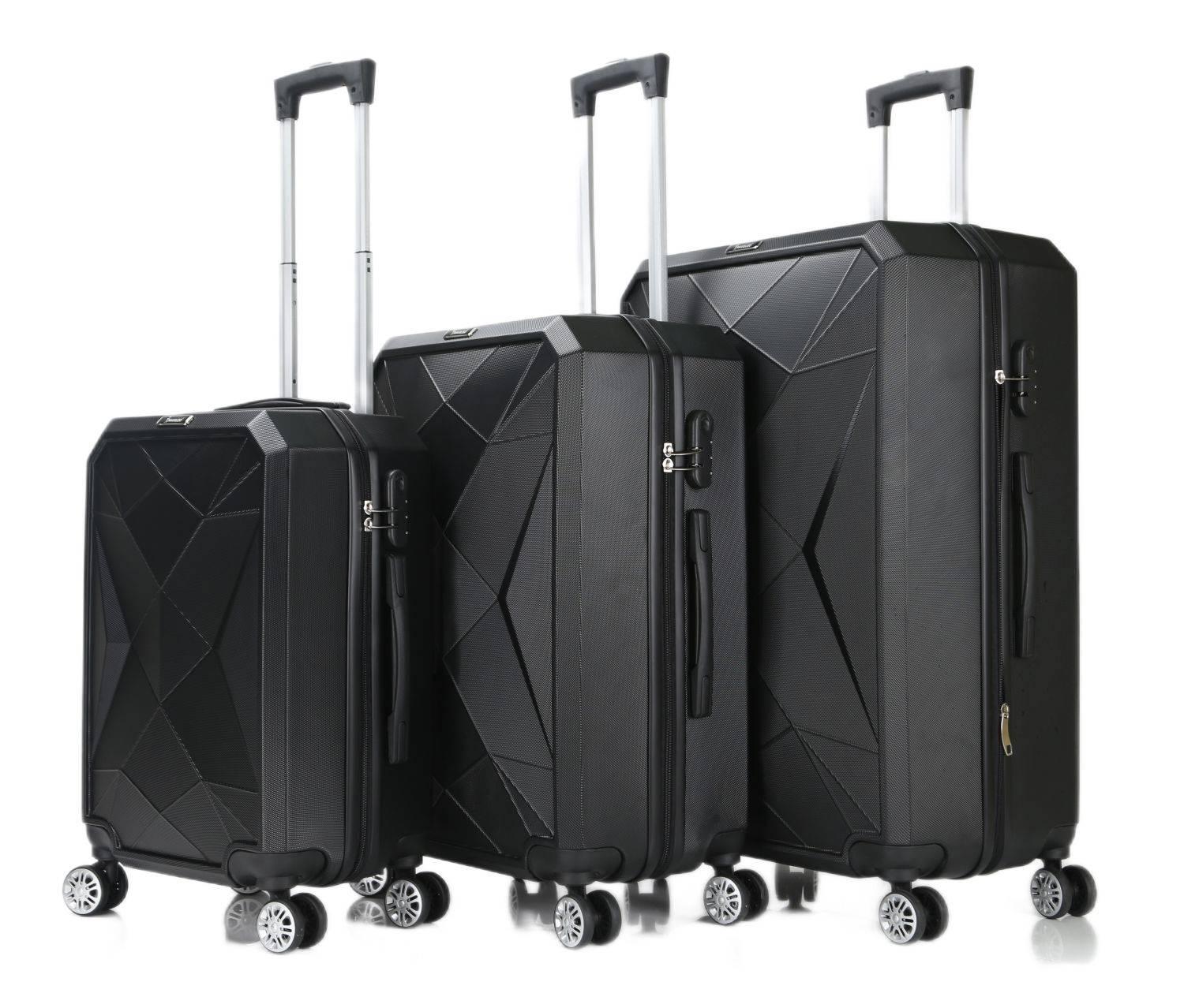 Reisekoffer ABS-03 Koffer 3-teilig Hartschale Trolley Set Kofferset Handgepäck Gepäck Reisetasche Schwarz