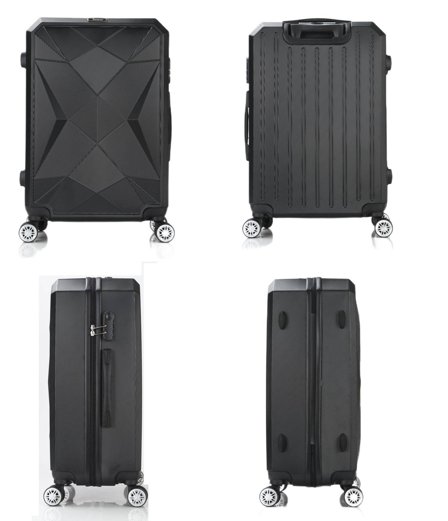 Reisekoffer ABS-03 Koffer 3-teilig Hartschale Trolley Set Kofferset Handgepäck Gepäck Reisetasche Schwarz