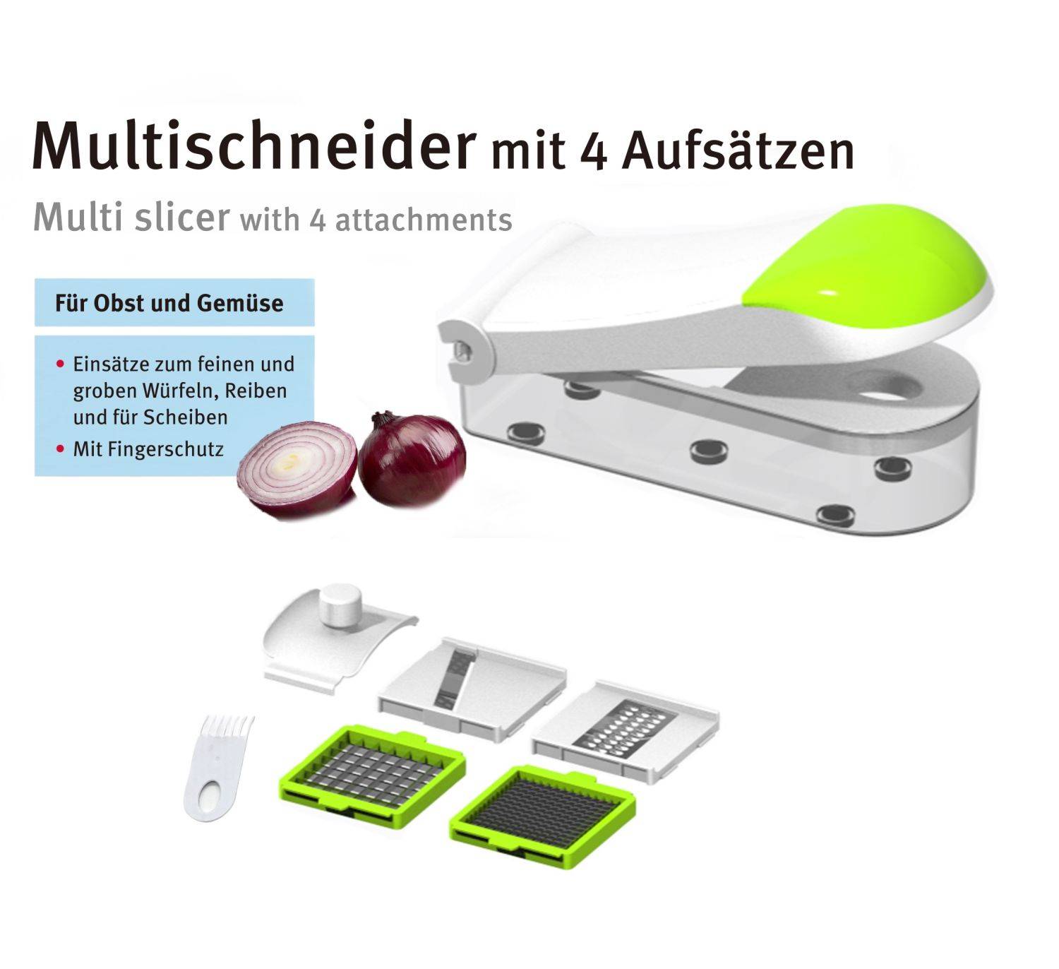 10in1 Multischneider Zerkleinerer Set mit 4 Aufsätze Fingerschutz Schneider