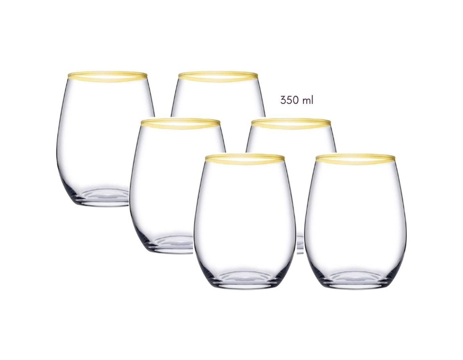 Pasabahce Gläser-Set Amber Golden Touch, Glas, Long Drink Gläser 6-teiliges Set mit Goldrand 350ml