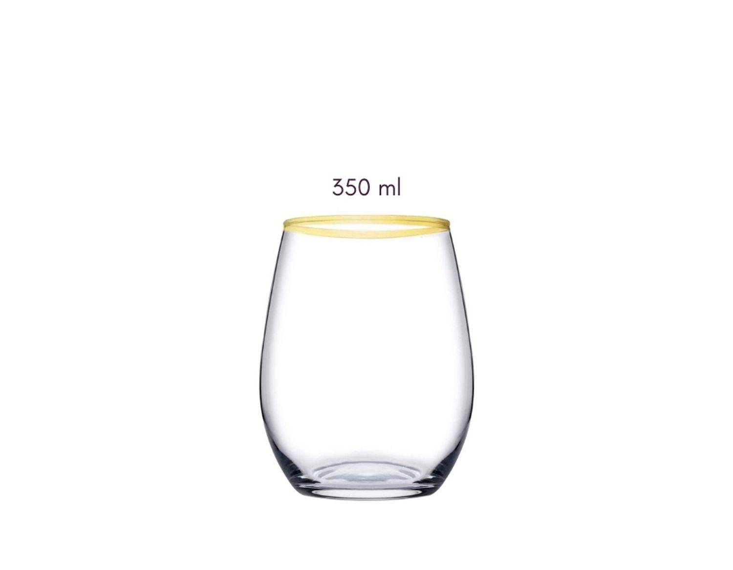 Pasabahce Gläser-Set Amber Golden Touch, Glas, Long Drink Gläser 6-teiliges Set mit Goldrand 350ml