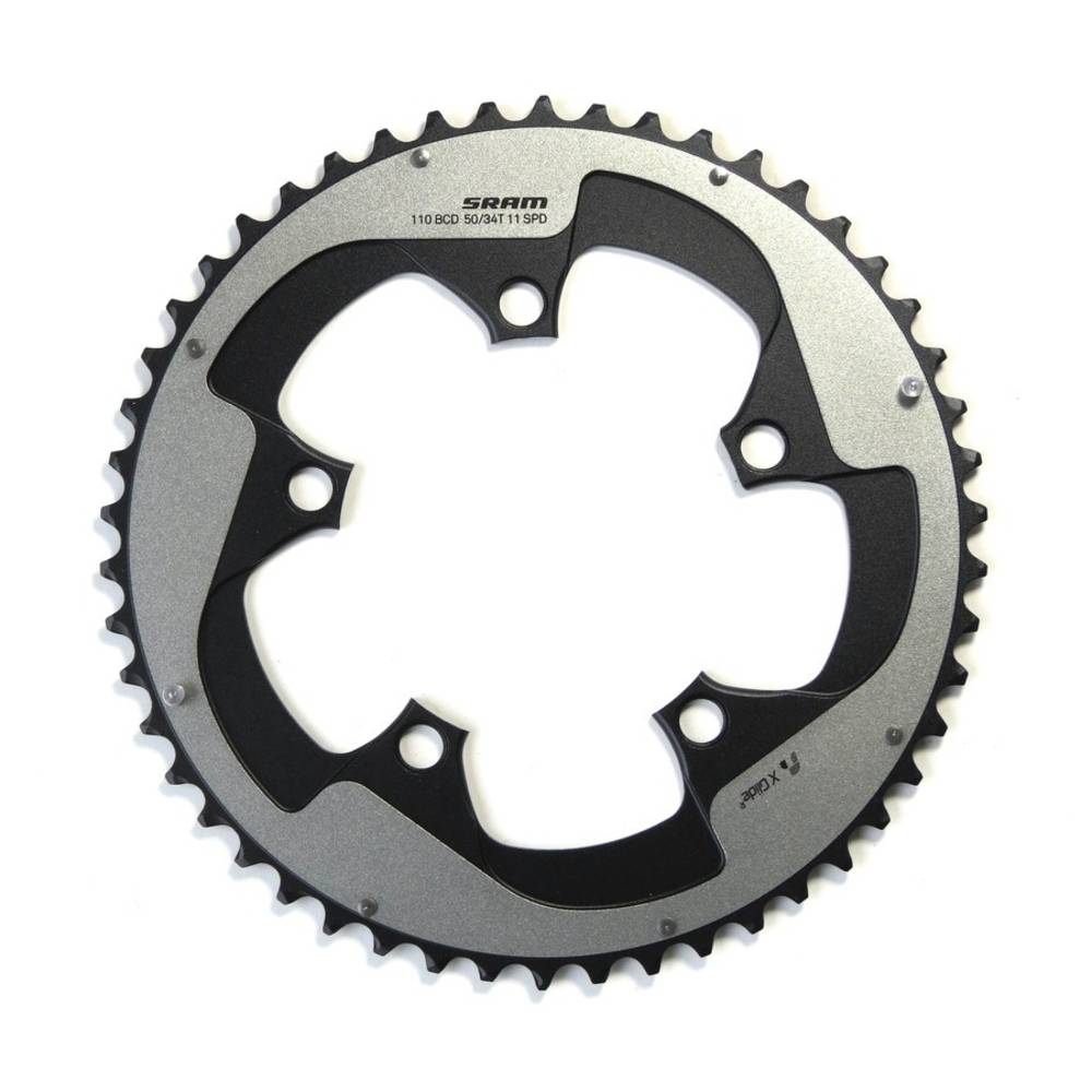 SRAM 11.6218.010.000 Red 22 KettenblattRed22 11-fach X-Glide Alu grau 50 Z.S3 Yaw 110Ø 5-L.f.50/34Z., schwarz/silber (1 Stück)