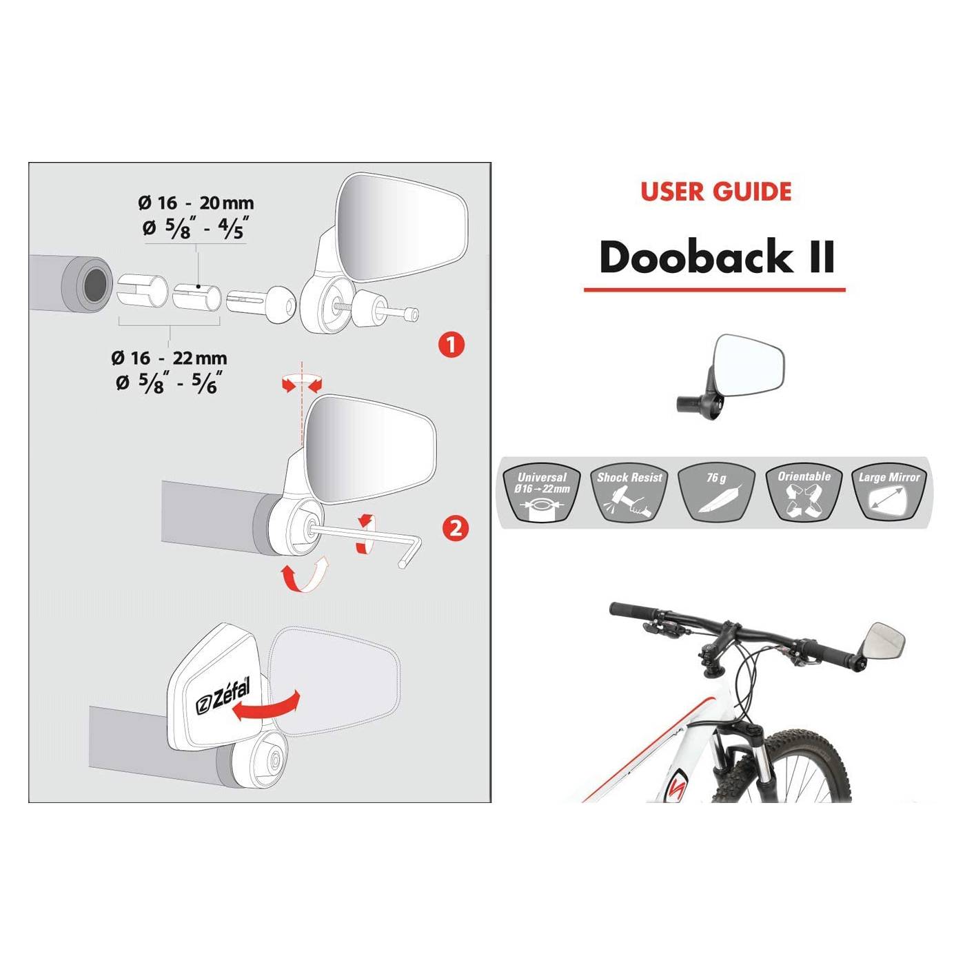 Zéfal 4770R Dooback II Fahrradspiegel für Lenker Innenklemmung rechts, schwarz