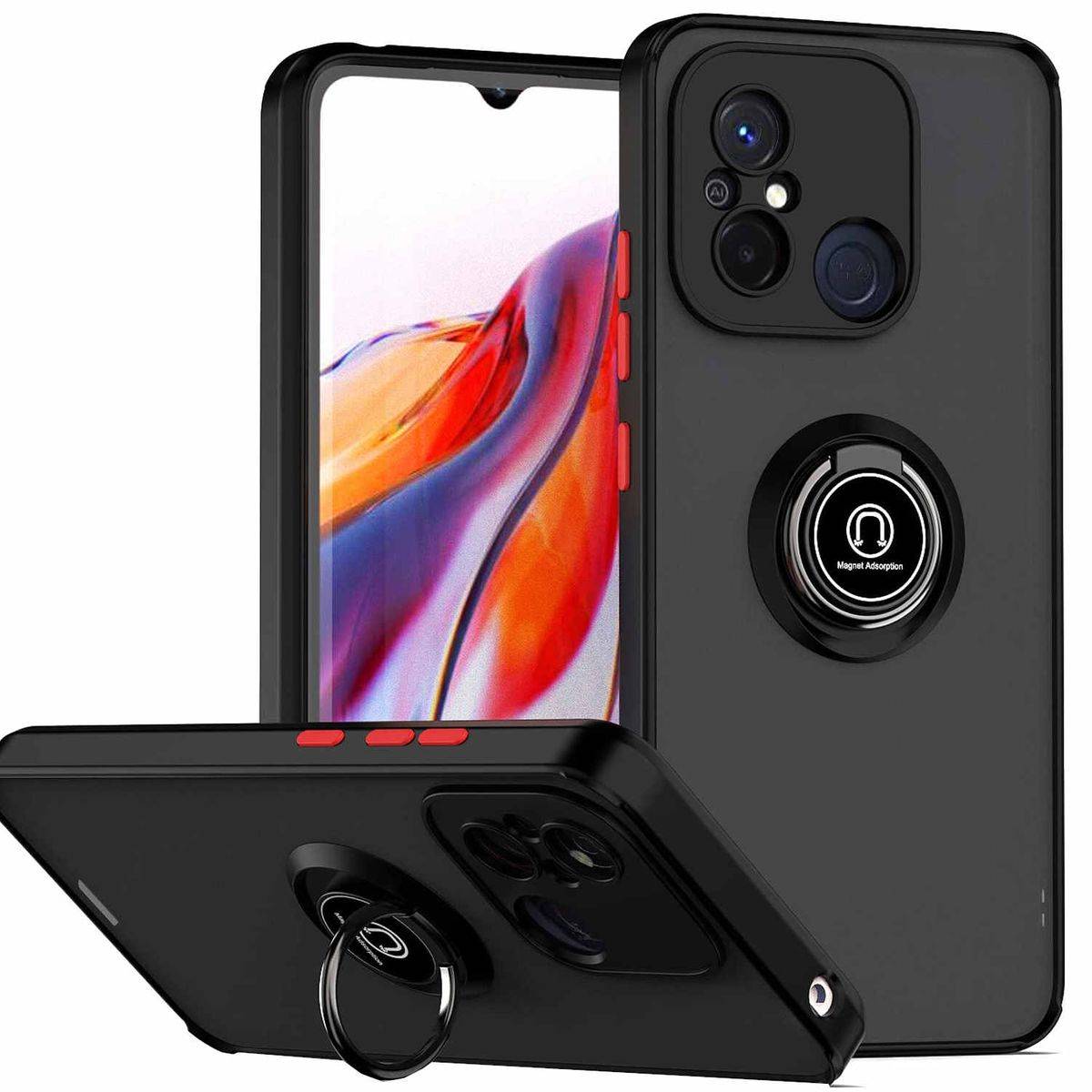Für Xiaomi Redmi 11A / 12C Ring Magnet Handy Tasche Hülle Etui Schwarz