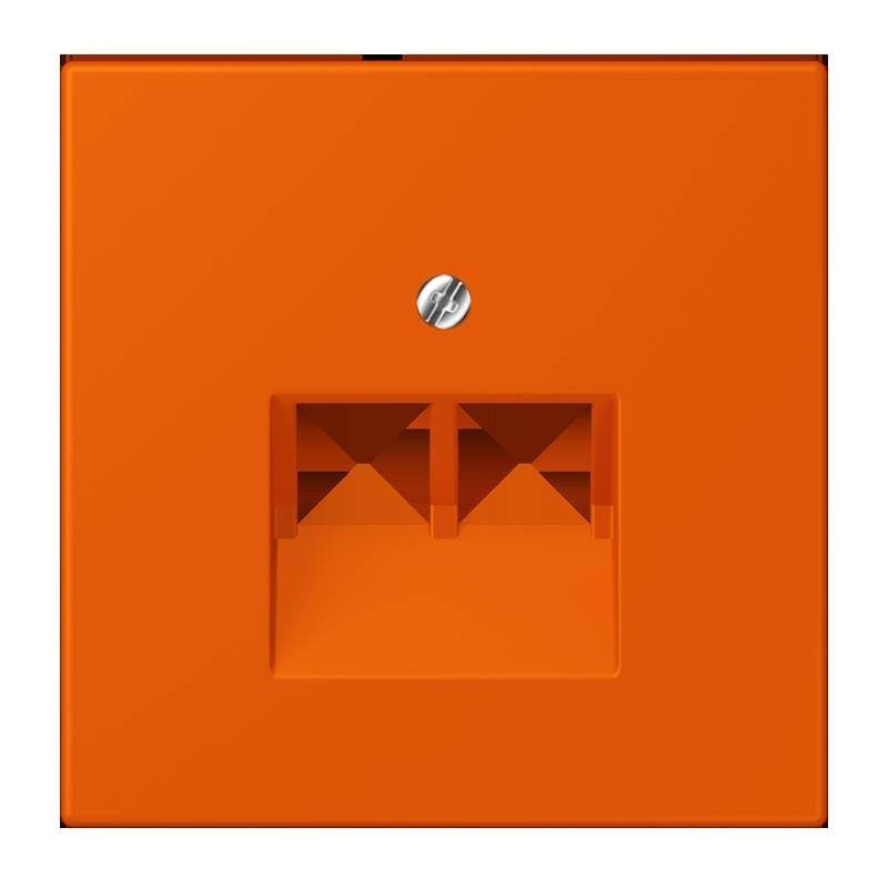 Orangefarbene Not-Aus-Schalter-Abdeckung mit einer zentralen Befestigungsschraube.