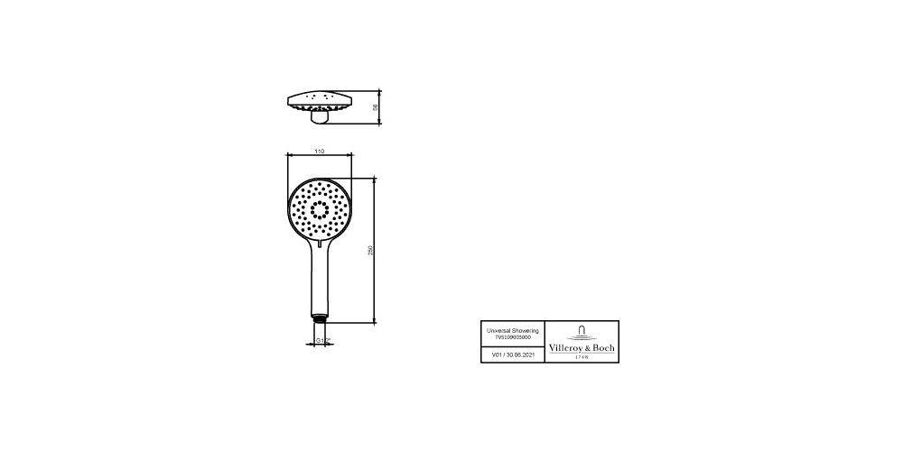 Villeroy & Boch V&B Handbrause UNIVERSAL SHOWERS 110x56x250mm, rund