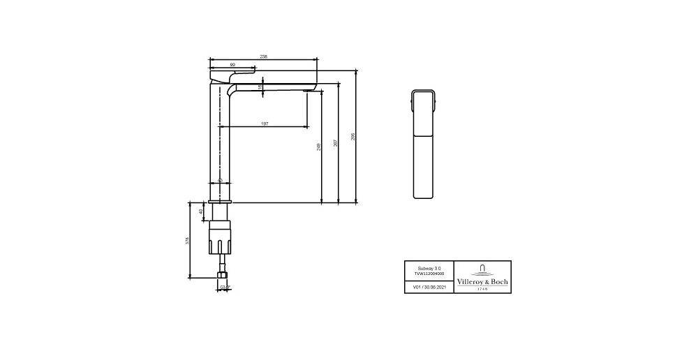 Villeroy & Boch V&B EH-WTbatt SUBWAY 3.0 51x238x295mm erhöht o AG