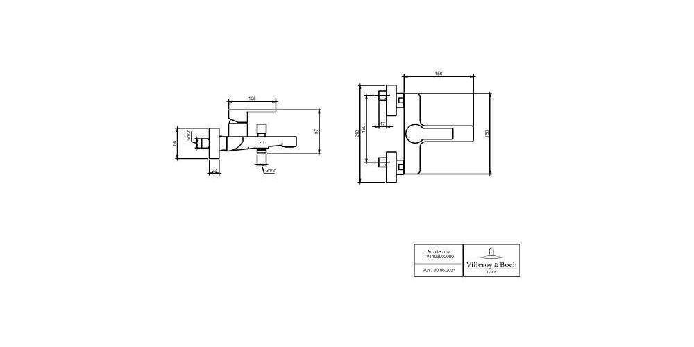 Villeroy & Boch V&B Einhand-Wannenbatterie ARCHITECTURA 180x97x156mm