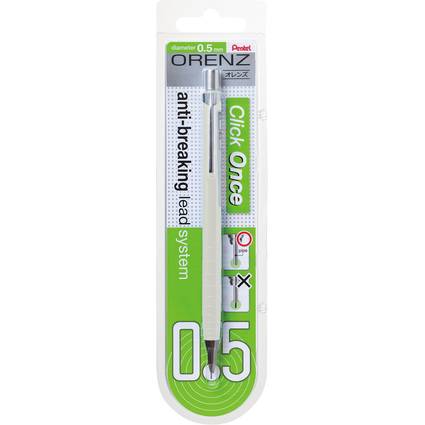 Verpackter weißer ORENZ Click Once Druckbleistift, 0,5 mm, mit Text „Anti-Bruch-Bleisystem