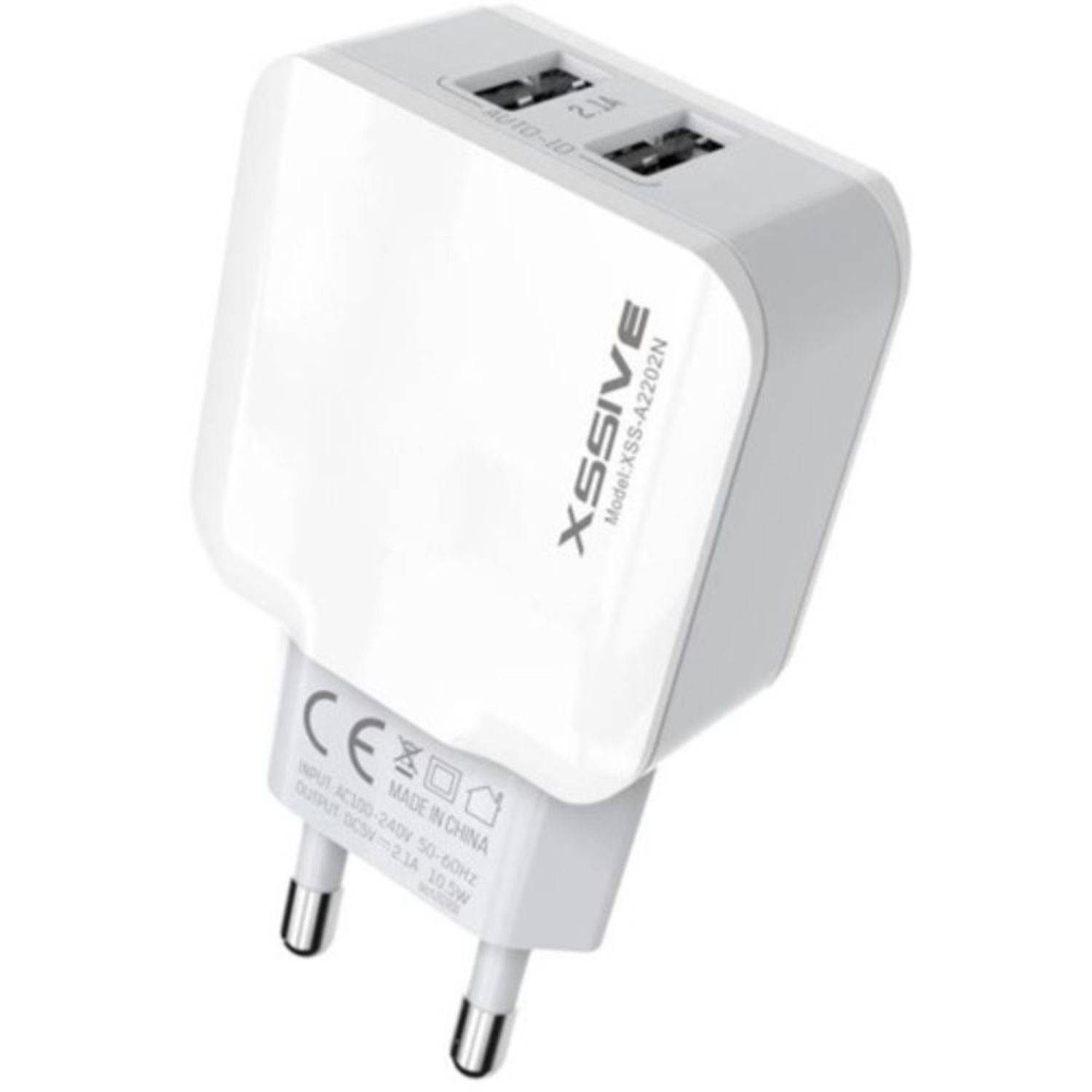Dual USB Input Travel Ladegerät 2.1A Max mit USB Kabel für Micro 1m