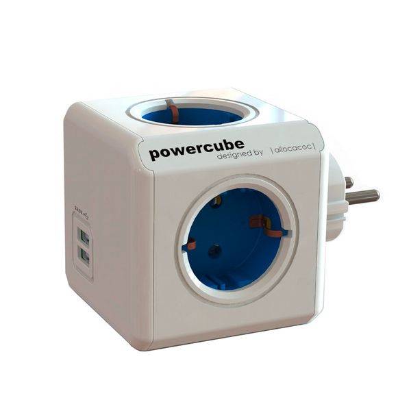 PowerCube Original USB Ladegerät, Steckdosenwürfel und Reiseadapter, Blau