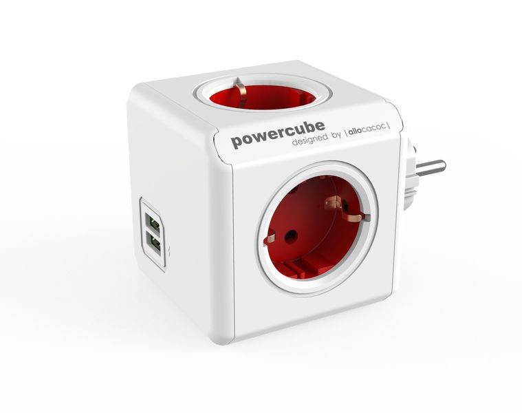 PowerCube Original USB Ladegerät, Steckdosenwürfel und Reiseadapter, Rot