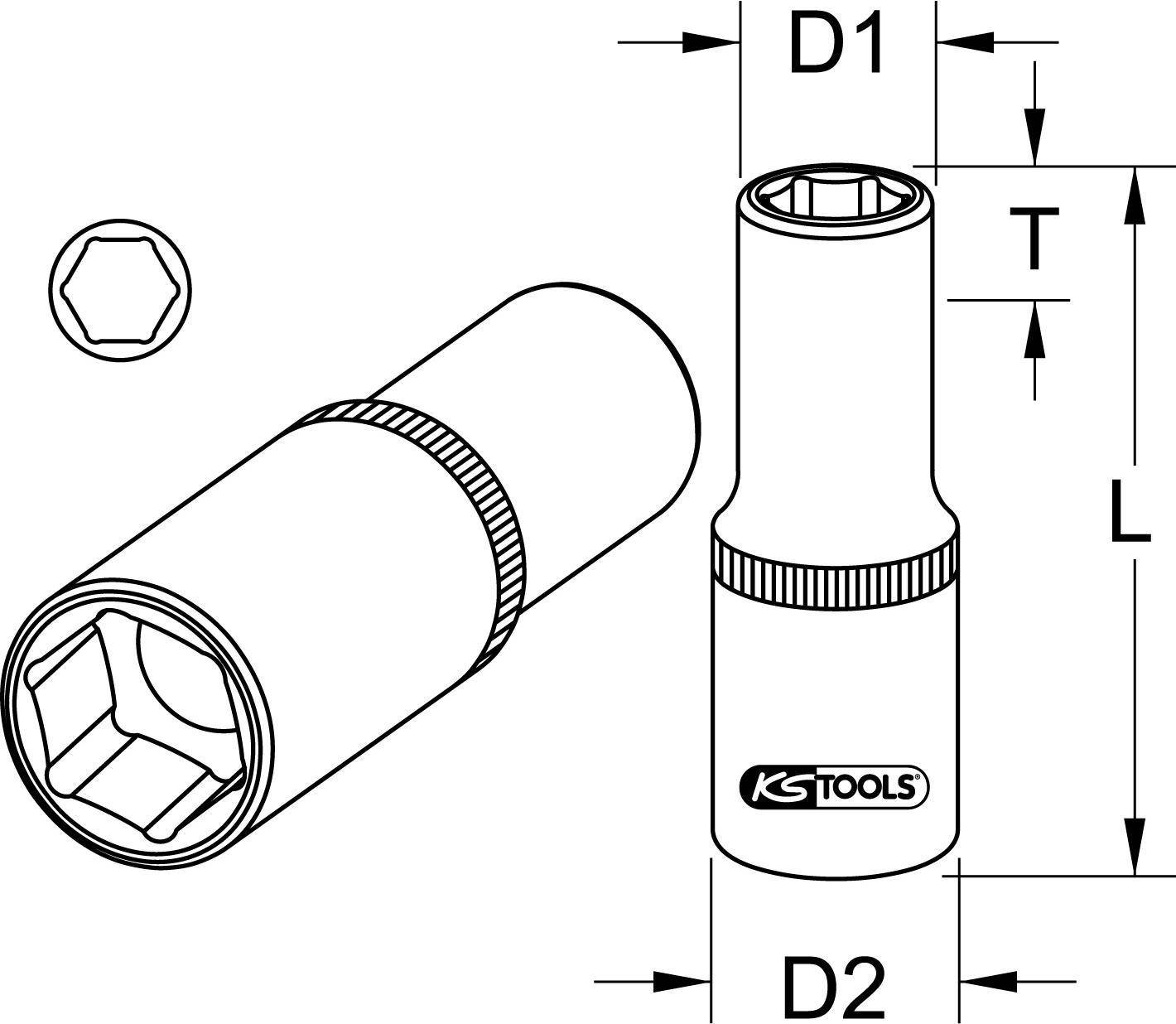 KS TOOLS 3/8'' CHROMEplus Sechskant-Stecknuss, lang, 8mm (918.3828)
