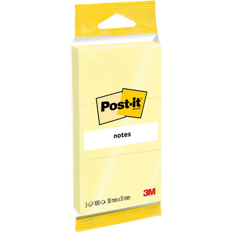Post-it Haftnotizen notes, 38 x 51 mm, gelb, Blister