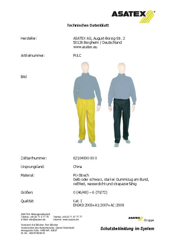Regenschutzhose PU Stretch Gr.M gelb ASATEX