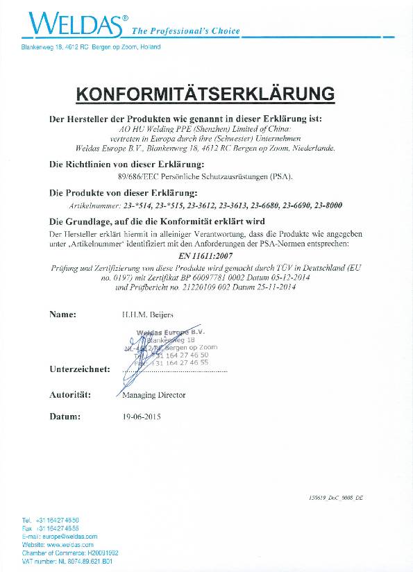 Schweißerhaube m.Klettverschluss orange EN ISO 11611:2015 Kl.1/A1+A2 WELDAS
