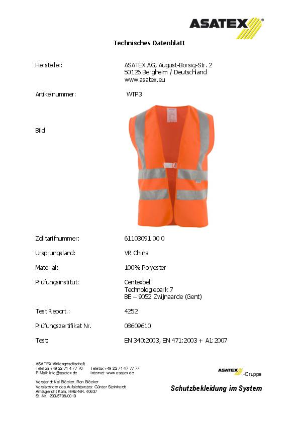 Warnweste Gr.univ.orange m.Schulterreflexstreifen EN 20471 Kl.2 ASATEX