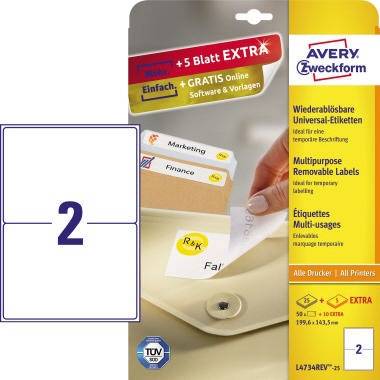 Avery Zweckform Etikett L4734REV-25 199,6x143,5mm weiß 50 St./Pack.