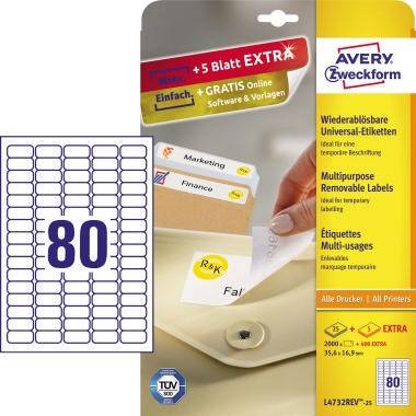 Avery Zweckform Etikett L4732REV-25 35,6x16,9mm weiß 2.000 St./Pack.