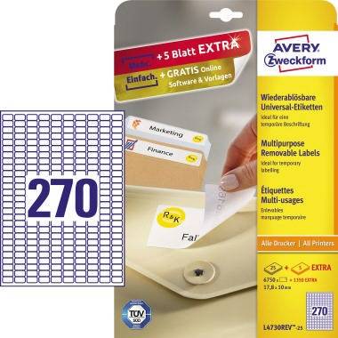 Avery Zweckform Etikett L4730REV-25 17,8x10mm weiß 6.750 St./Pack.