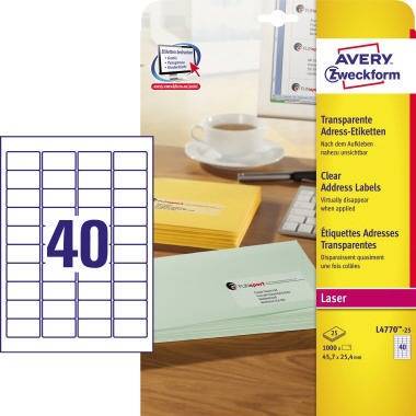 Avery Zweckform Adressetikett L4770-25 transparent 1000 St./Pack.