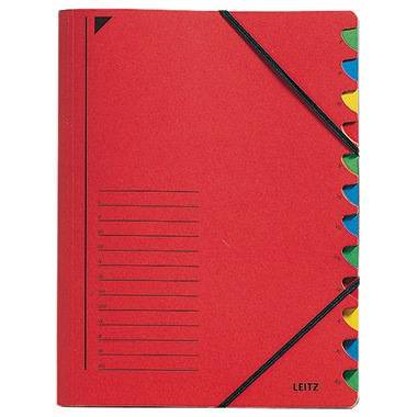 Leitz Ordnungsmappe 39120025 DIN A4 12 Fächer farbig Karton rot
