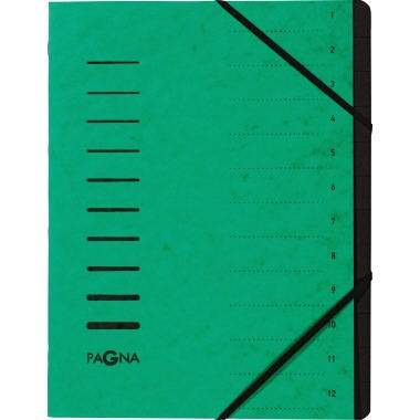 PAGNA Ordnungsmappe 40059-03 DIN A4 12Fächer Pressspankarton grün