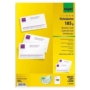 Sigel Visitenkarte DP830 DIN A4 85x55mm 185g ws 150 St./Pack.