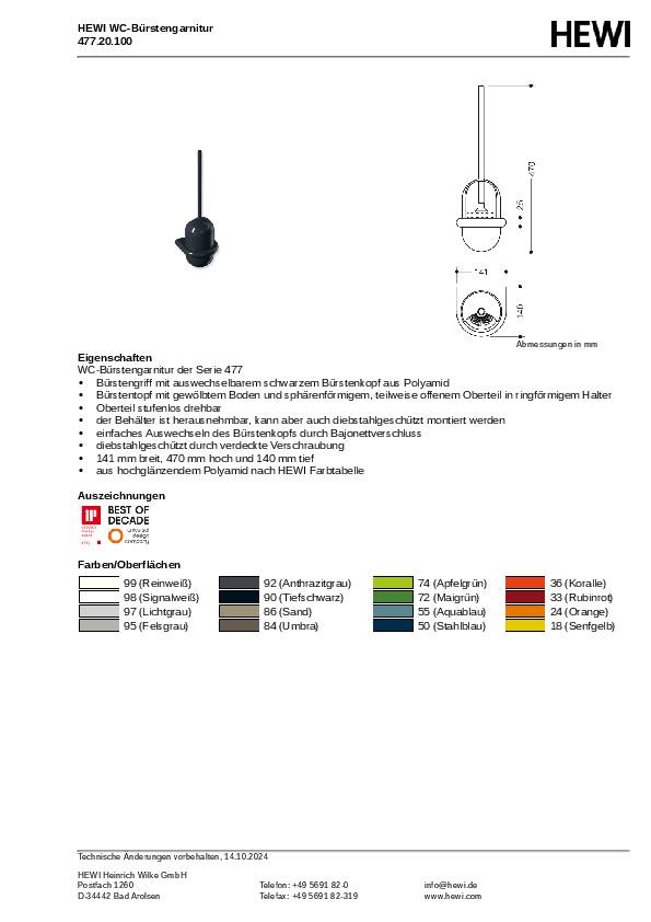 WC-Bürstengarnitur 477.20.100 PA 99 reinweiß HEWI