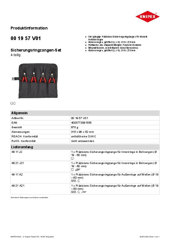 Präzisionssicherungsringzangensatz 4-tlg.in Rolltasche 19-60mm KNIPEX