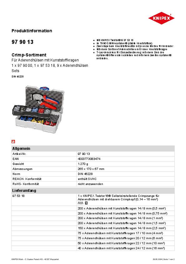 Aderendhülsensortiment Twistor16 1191-tlg.0,5-16 mm² im Systainer KNIPEX