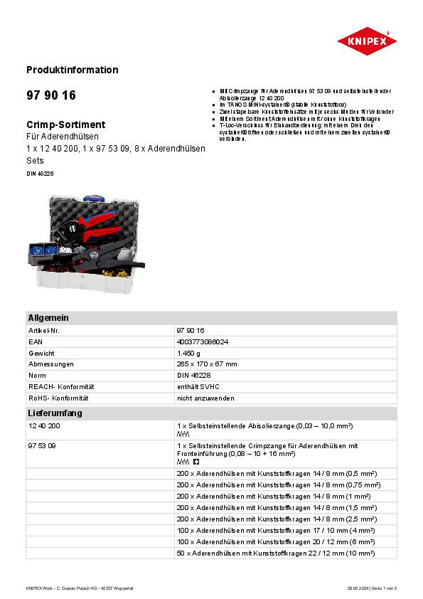 Crimpsortiment 97 90 16, Mit Crimpzange und Abisolierzange, KNIPEX