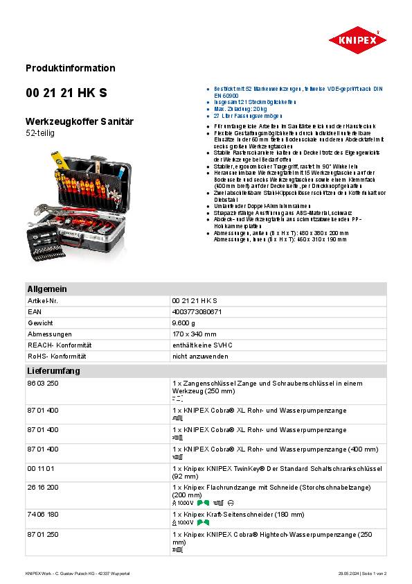 Werkzeugsortiment Vision 27 Sanitär 52-tlg.im Hartschalenkoffer