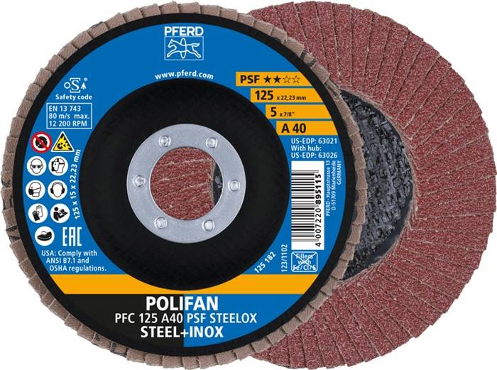 Fächerscheibe POLIFAN A PSF STEELOX D.125mm K.A-40 kon.Stahl/Holz NK PFERD