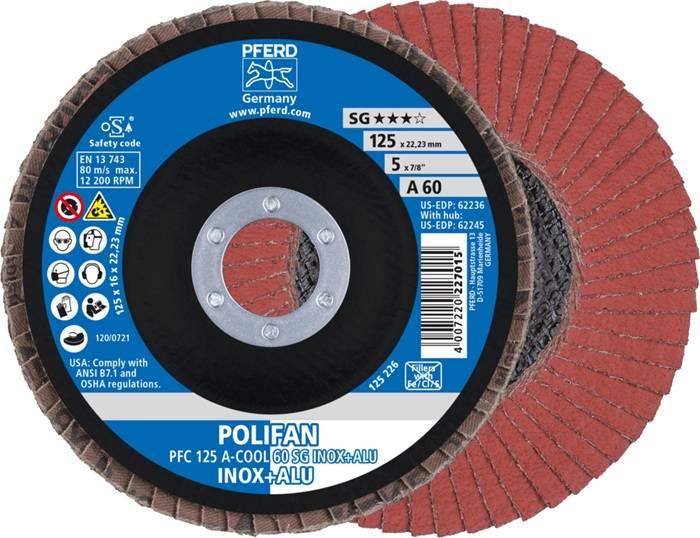 Fächerscheibe POLIFAN A-COOL SG INOX+ALU D.125mm K.A-60 kon.INOX/Aluminium NK