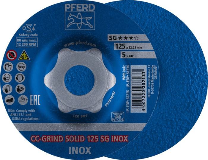 Schleifscheibe CC-GRIND-SOLID SG INOX D125xSmm gekr.INOX PFERD