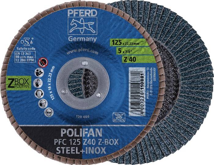 Fächerscheibe POLIFAN Z BOX D.125mm K.Z-40 kon.INOX ZK Box á 10 St.PFERD