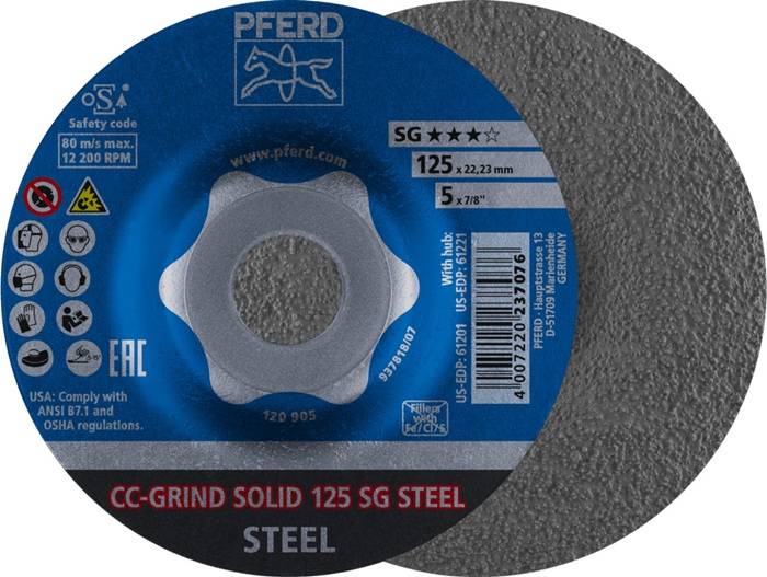 Schleifscheibe CC-GRIND-SOLID SG STEEL D125xSmm gekr.STA Bohr.22,23mm PFERD
