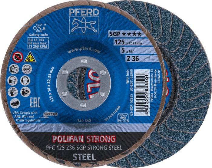Fächerscheibe POLIFAN Z SGP STRONG STEEL D.125mm K.36 kon.INOX ZK PFERD